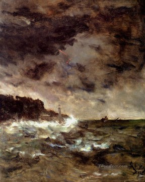  stormy Painting - A Stormy Night seascape Alfred Stevens
